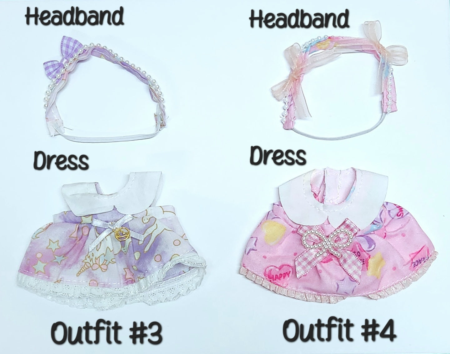 PATTERN OUTFITS for Labubu Dolls - Cute Doll Accessory- Labubu Outfits | Argyle - Plaid - Purple Unicorn - Pink Candy Hearts