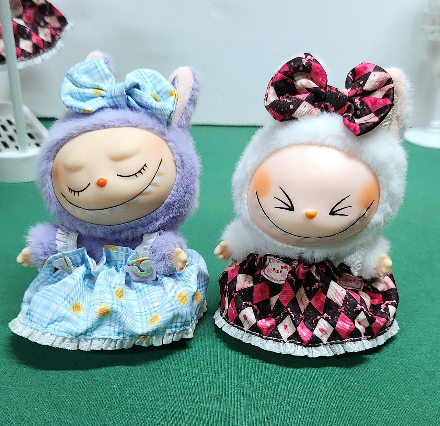 PATTERN OUTFITS for Labubu Dolls - Cute Doll Accessory- Labubu Outfits | Argyle - Plaid - Purple Unicorn - Pink Candy Hearts