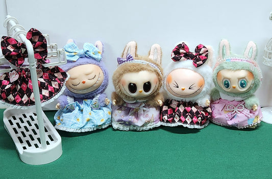 PATTERN OUTFITS for Labubu Dolls - Cute Doll Accessory- Labubu Outfits | Argyle - Plaid - Purple Unicorn - Pink Candy Hearts