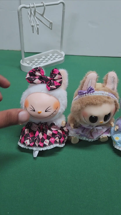 PATTERN OUTFITS for Labubu Dolls - Cute Doll Accessory- Labubu Outfits | Argyle - Plaid - Purple Unicorn - Pink Candy Hearts
